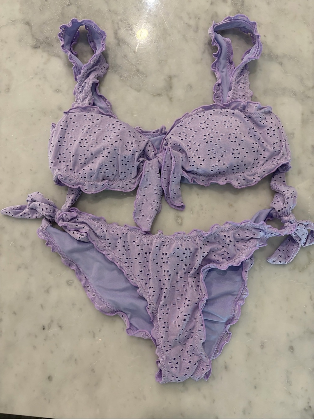 Lavender Eyelet Tie-Front Bikini Set — Women Swim Bikinis